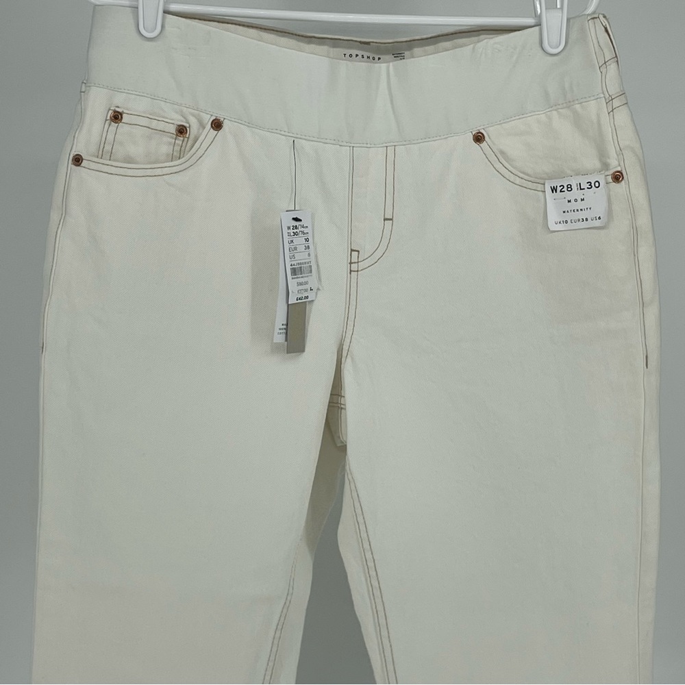 TOPSHOP MATERNITY NWT MOM PULL ON JEANS STRAIGHT LEG OVERBUMP WHITE 28 30 - Picture 4 of 12